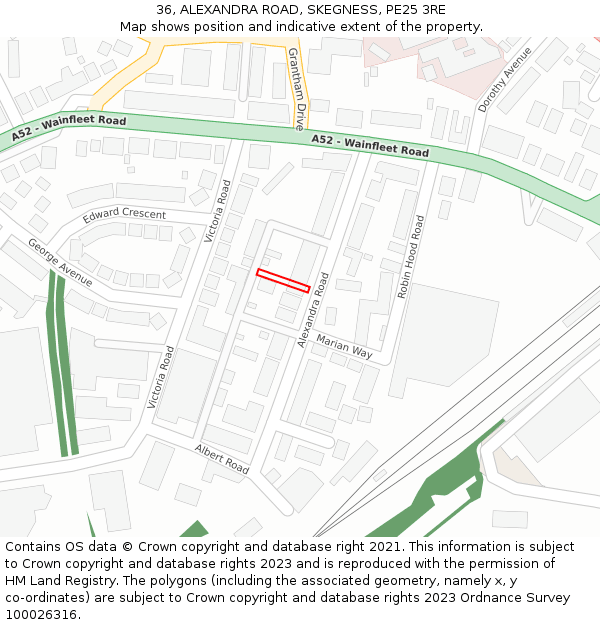 36, ALEXANDRA ROAD, SKEGNESS, PE25 3RE: Location map and indicative extent of plot