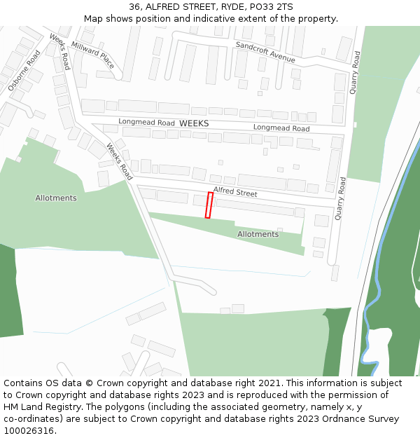 36, ALFRED STREET, RYDE, PO33 2TS: Location map and indicative extent of plot