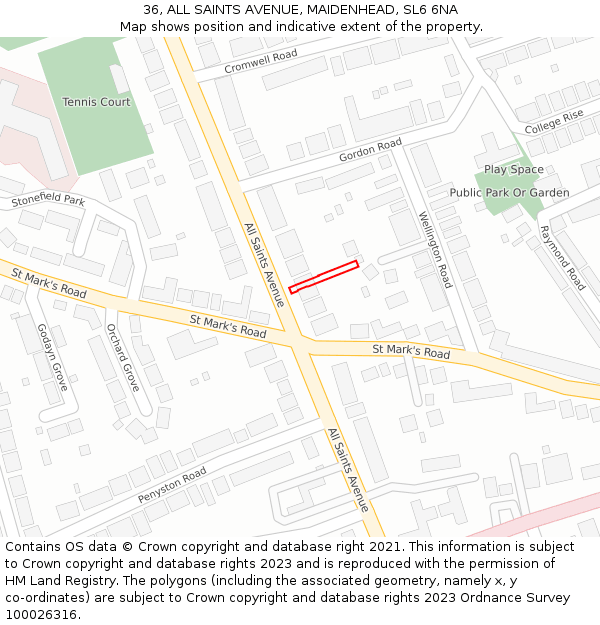 36, ALL SAINTS AVENUE, MAIDENHEAD, SL6 6NA: Location map and indicative extent of plot