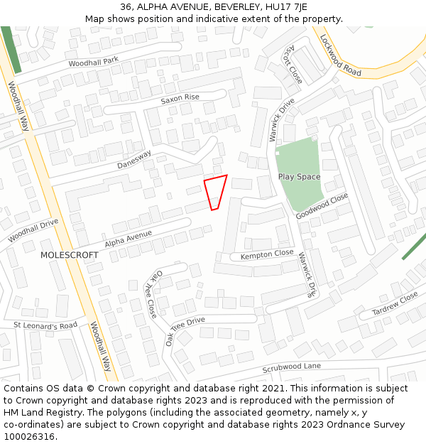 36, ALPHA AVENUE, BEVERLEY, HU17 7JE: Location map and indicative extent of plot