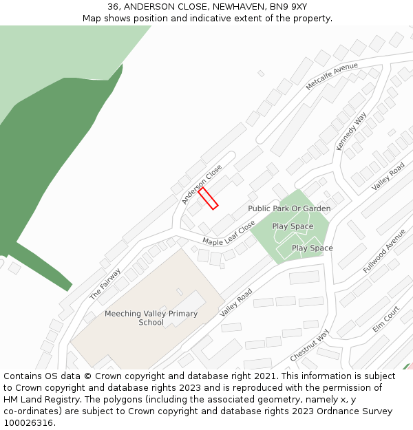 36, ANDERSON CLOSE, NEWHAVEN, BN9 9XY: Location map and indicative extent of plot