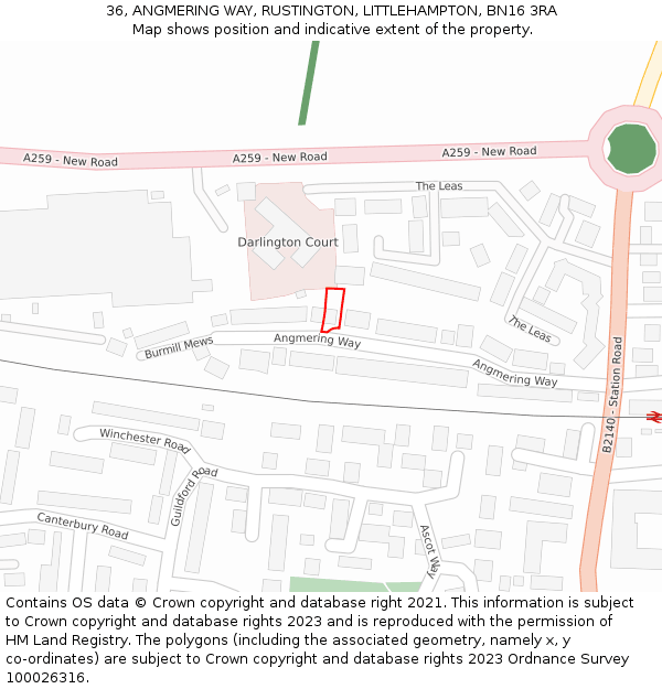 36, ANGMERING WAY, RUSTINGTON, LITTLEHAMPTON, BN16 3RA: Location map and indicative extent of plot