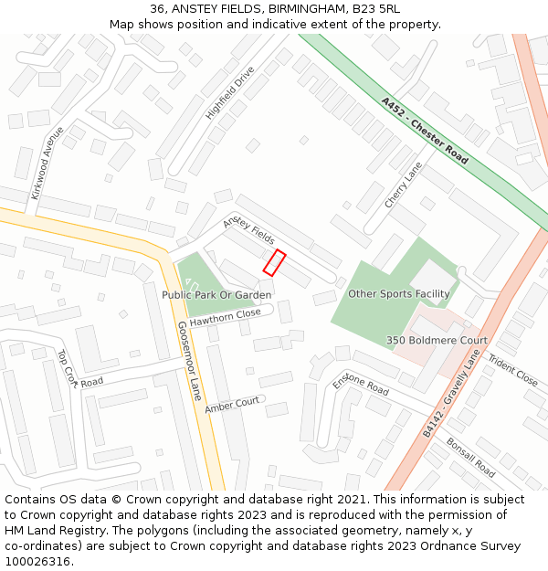 36, ANSTEY FIELDS, BIRMINGHAM, B23 5RL: Location map and indicative extent of plot