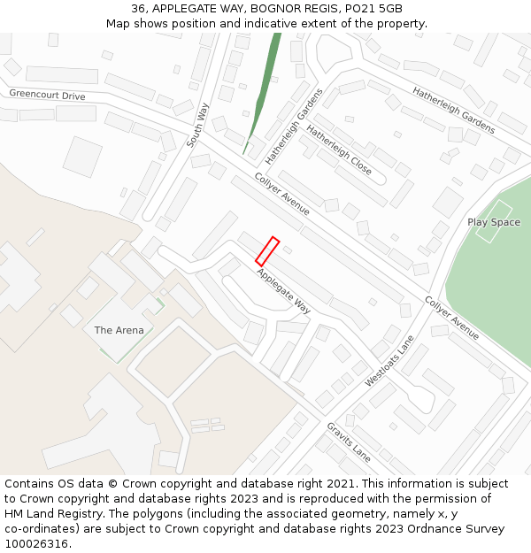 36, APPLEGATE WAY, BOGNOR REGIS, PO21 5GB: Location map and indicative extent of plot