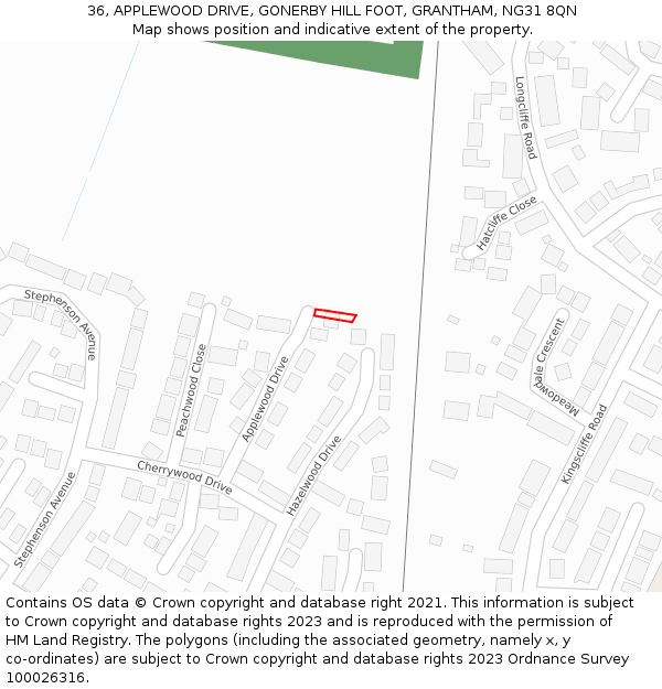 36, APPLEWOOD DRIVE, GONERBY HILL FOOT, GRANTHAM, NG31 8QN: Location map and indicative extent of plot