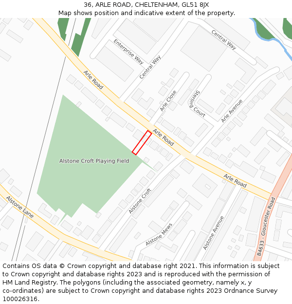 36, ARLE ROAD, CHELTENHAM, GL51 8JX: Location map and indicative extent of plot