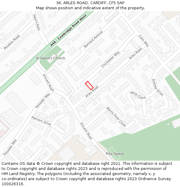 36, ARLES ROAD, CARDIFF, CF5 5AP: Location map and indicative extent of plot