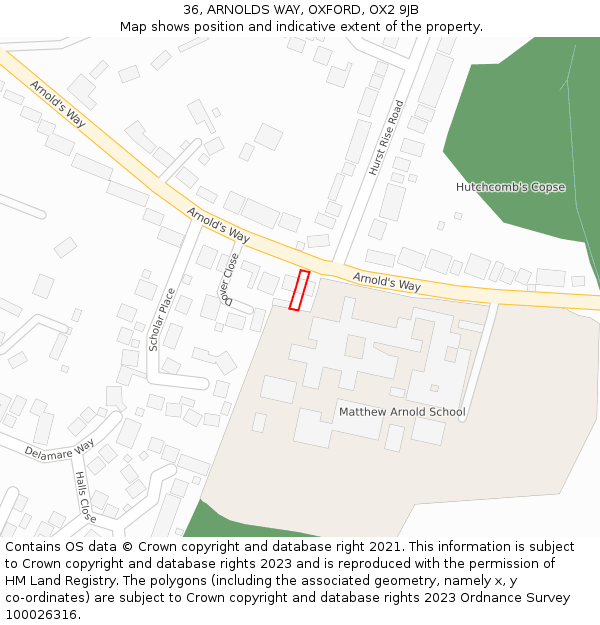 36, ARNOLDS WAY, OXFORD, OX2 9JB: Location map and indicative extent of plot