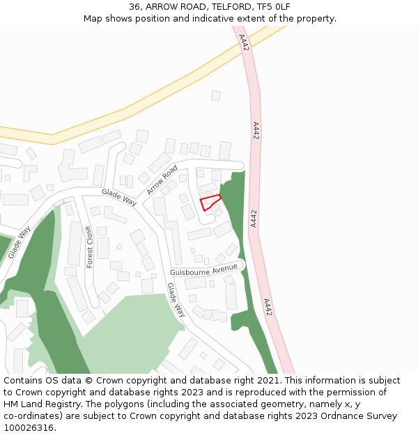 36, ARROW ROAD, TELFORD, TF5 0LF: Location map and indicative extent of plot