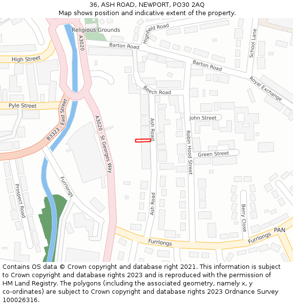 36, ASH ROAD, NEWPORT, PO30 2AQ: Location map and indicative extent of plot