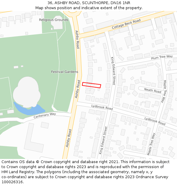 36, ASHBY ROAD, SCUNTHORPE, DN16 1NR: Location map and indicative extent of plot