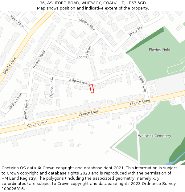 36, ASHFORD ROAD, WHITWICK, COALVILLE, LE67 5GD: Location map and indicative extent of plot