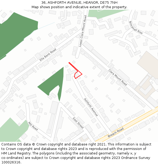 36, ASHFORTH AVENUE, HEANOR, DE75 7NH: Location map and indicative extent of plot