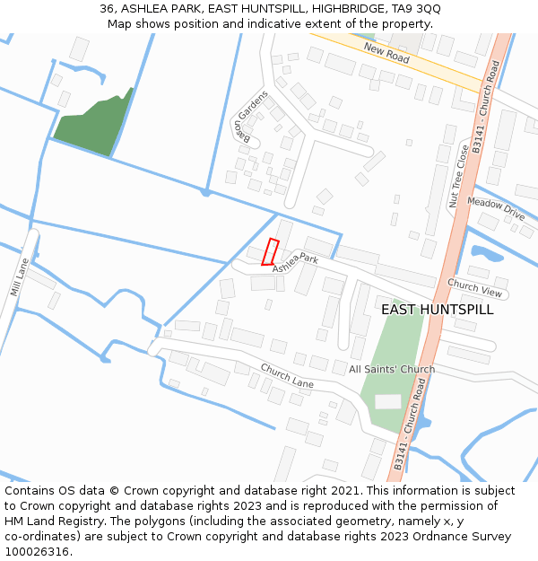 36, ASHLEA PARK, EAST HUNTSPILL, HIGHBRIDGE, TA9 3QQ: Location map and indicative extent of plot