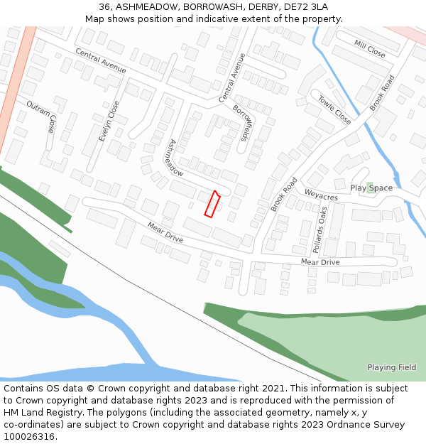 36, ASHMEADOW, BORROWASH, DERBY, DE72 3LA: Location map and indicative extent of plot