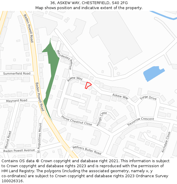 36, ASKEW WAY, CHESTERFIELD, S40 2FG: Location map and indicative extent of plot