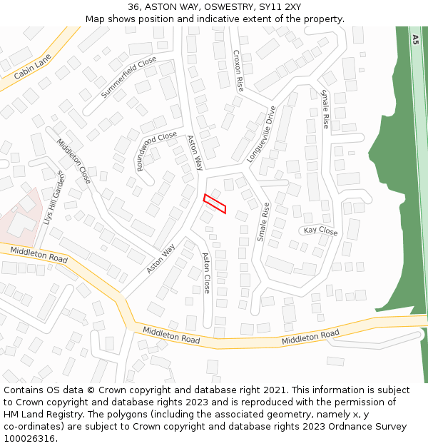 36, ASTON WAY, OSWESTRY, SY11 2XY: Location map and indicative extent of plot