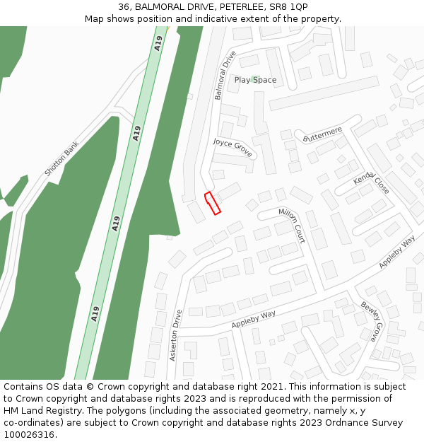 36, BALMORAL DRIVE, PETERLEE, SR8 1QP: Location map and indicative extent of plot