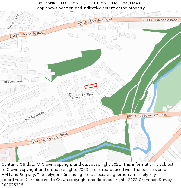 36, BANKFIELD GRANGE, GREETLAND, HALIFAX, HX4 8LJ: Location map and indicative extent of plot