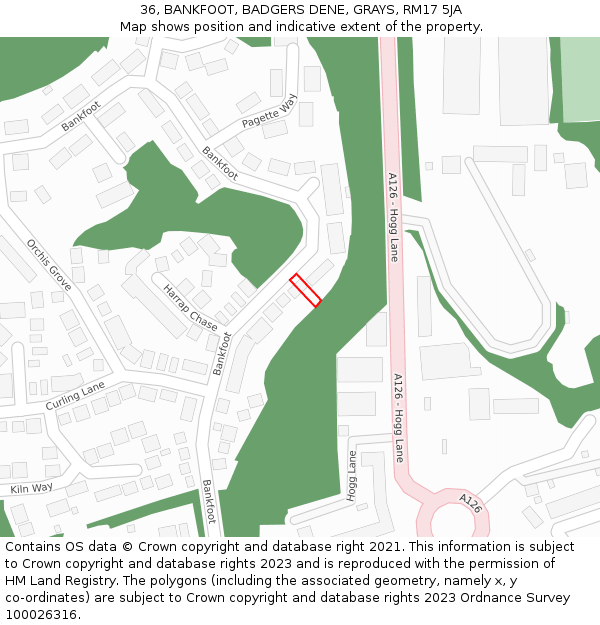 36, BANKFOOT, BADGERS DENE, GRAYS, RM17 5JA: Location map and indicative extent of plot