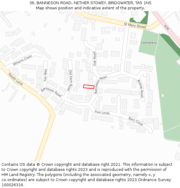 36, BANNESON ROAD, NETHER STOWEY, BRIDGWATER, TA5 1NS: Location map and indicative extent of plot