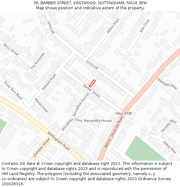 36, BARBER STREET, EASTWOOD, NOTTINGHAM, NG16 3EW: Location map and indicative extent of plot