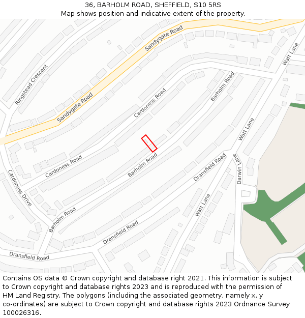 36, BARHOLM ROAD, SHEFFIELD, S10 5RS: Location map and indicative extent of plot