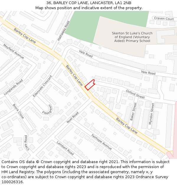 36, BARLEY COP LANE, LANCASTER, LA1 2NB: Location map and indicative extent of plot