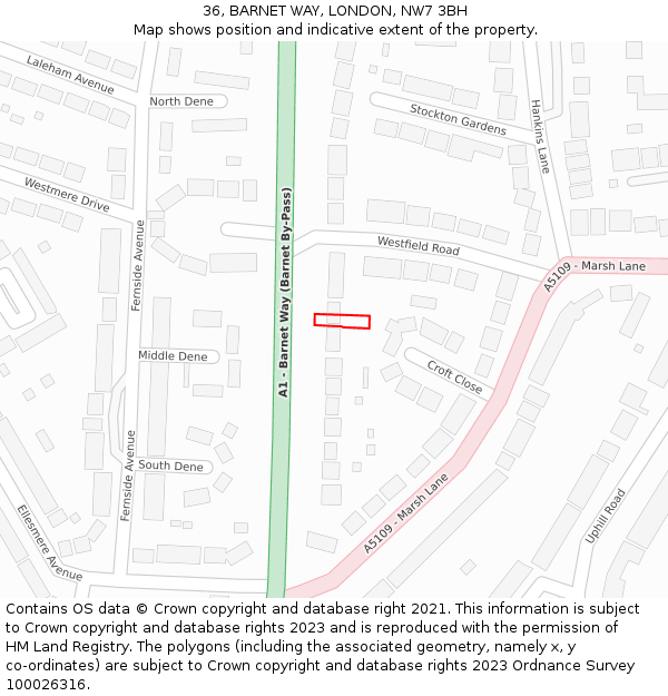 36, BARNET WAY, LONDON, NW7 3BH: Location map and indicative extent of plot