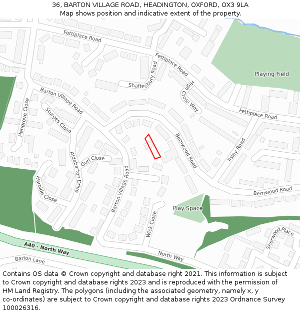 36, BARTON VILLAGE ROAD, HEADINGTON, OXFORD, OX3 9LA: Location map and indicative extent of plot