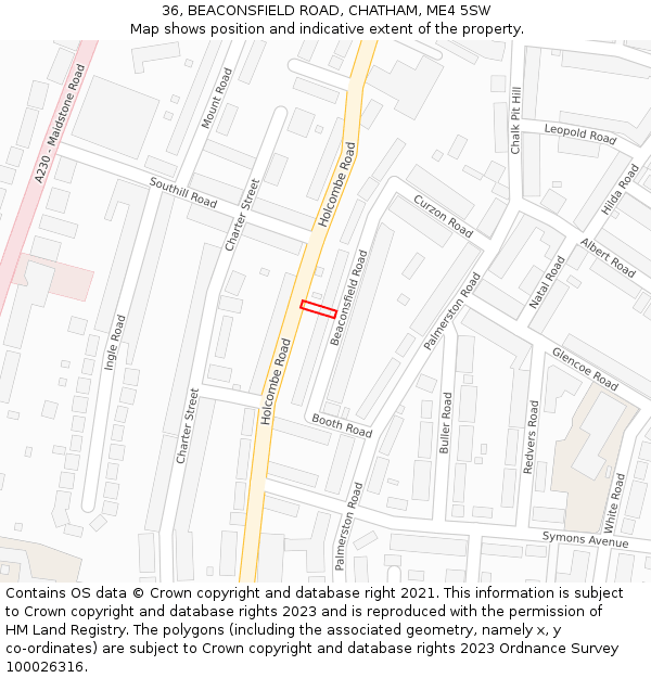 36, BEACONSFIELD ROAD, CHATHAM, ME4 5SW: Location map and indicative extent of plot