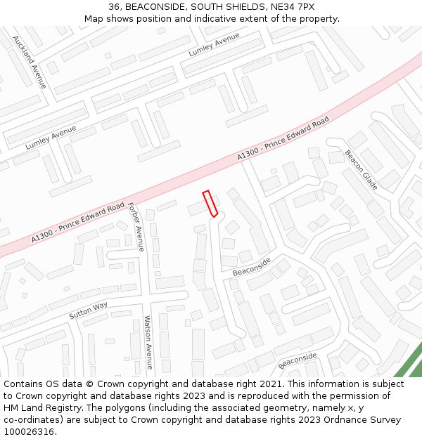 36, BEACONSIDE, SOUTH SHIELDS, NE34 7PX: Location map and indicative extent of plot