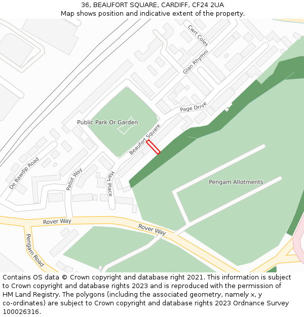 36, BEAUFORT SQUARE, CARDIFF, CF24 2UA: Location map and indicative extent of plot
