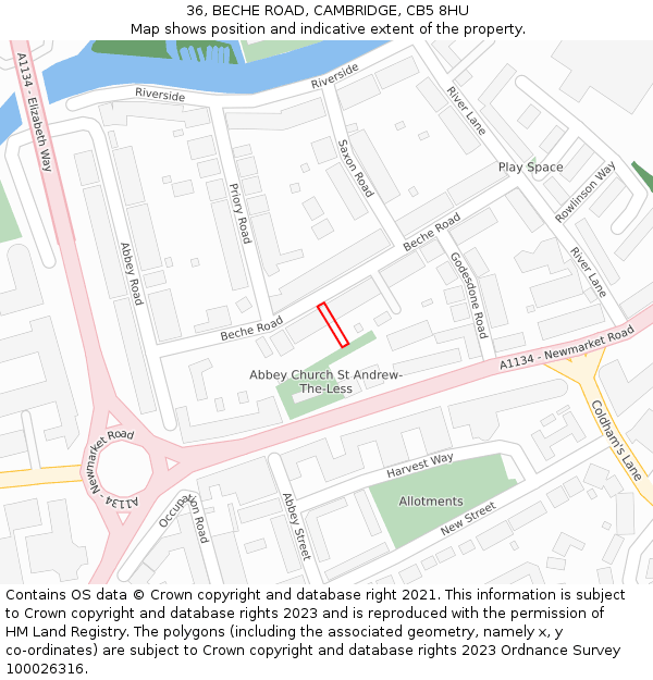 36, BECHE ROAD, CAMBRIDGE, CB5 8HU: Location map and indicative extent of plot