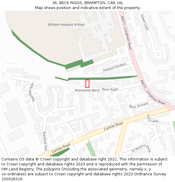 36, BECK RIGGS, BRAMPTON, CA8 1AL: Location map and indicative extent of plot