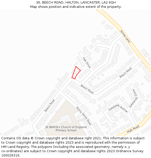 36, BEECH ROAD, HALTON, LANCASTER, LA2 6QH: Location map and indicative extent of plot