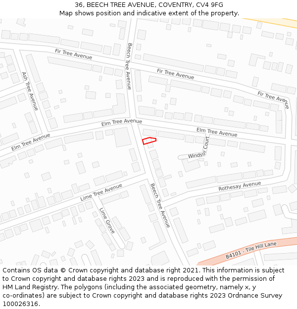 36, BEECH TREE AVENUE, COVENTRY, CV4 9FG: Location map and indicative extent of plot