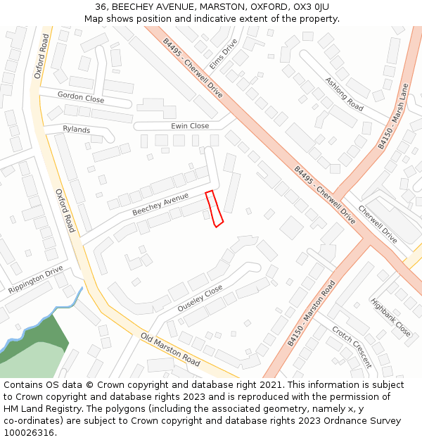 36, BEECHEY AVENUE, MARSTON, OXFORD, OX3 0JU: Location map and indicative extent of plot