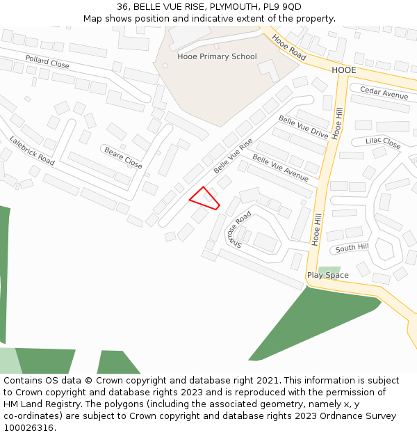 36, BELLE VUE RISE, PLYMOUTH, PL9 9QD: Location map and indicative extent of plot