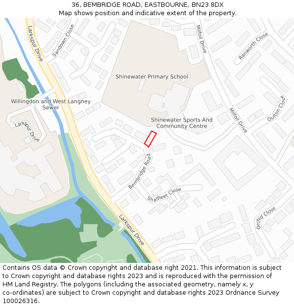 36, BEMBRIDGE ROAD, EASTBOURNE, BN23 8DX: Location map and indicative extent of plot