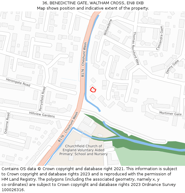 36, BENEDICTINE GATE, WALTHAM CROSS, EN8 0XB: Location map and indicative extent of plot