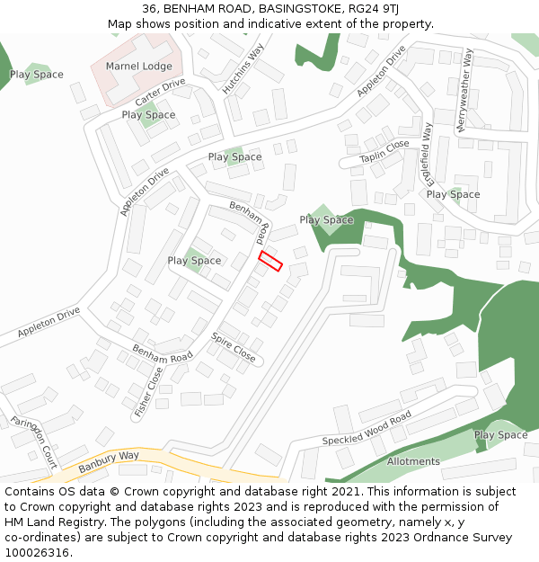 36, BENHAM ROAD, BASINGSTOKE, RG24 9TJ: Location map and indicative extent of plot