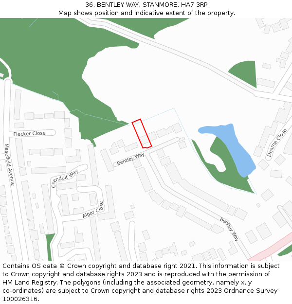 36, BENTLEY WAY, STANMORE, HA7 3RP: Location map and indicative extent of plot