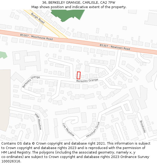 36, BERKELEY GRANGE, CARLISLE, CA2 7PW: Location map and indicative extent of plot