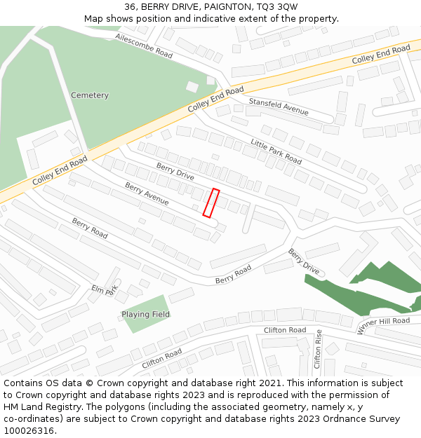 36, BERRY DRIVE, PAIGNTON, TQ3 3QW: Location map and indicative extent of plot