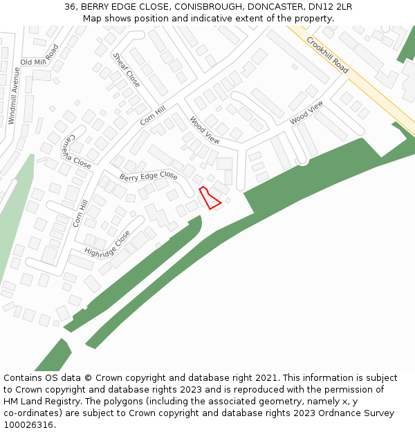 36, BERRY EDGE CLOSE, CONISBROUGH, DONCASTER, DN12 2LR: Location map and indicative extent of plot