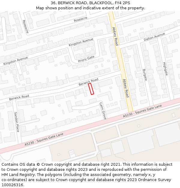 36, BERWICK ROAD, BLACKPOOL, FY4 2PS: Location map and indicative extent of plot