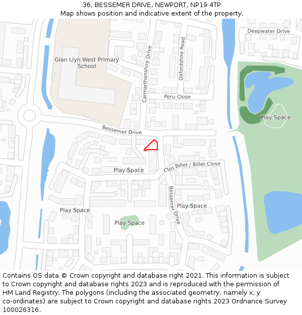 36, BESSEMER DRIVE, NEWPORT, NP19 4TP: Location map and indicative extent of plot
