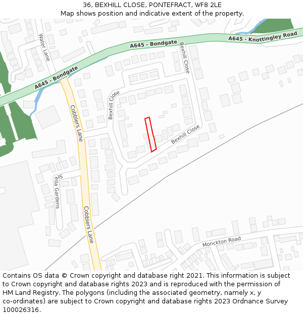 36, BEXHILL CLOSE, PONTEFRACT, WF8 2LE: Location map and indicative extent of plot