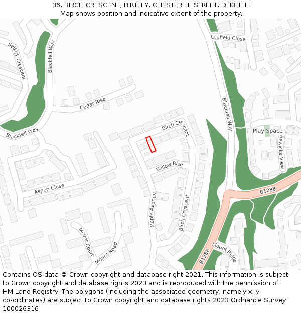 36, BIRCH CRESCENT, BIRTLEY, CHESTER LE STREET, DH3 1FH: Location map and indicative extent of plot